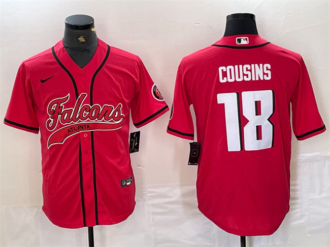 Men's Atlanta Falcons #18 Kirk Cousins Red With Patch Cool Base Stitched Baseball Jersey